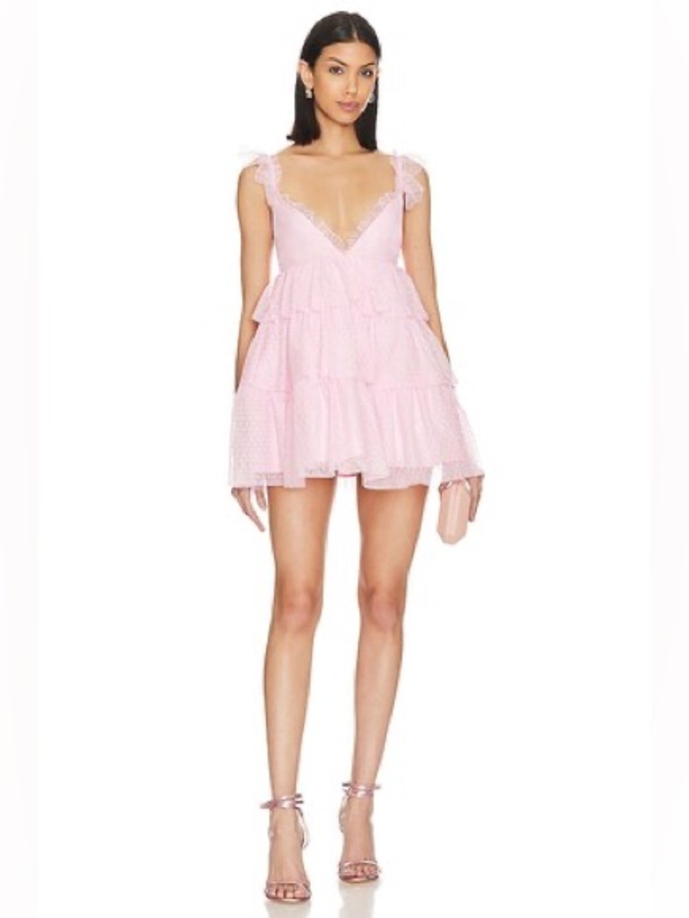 MORE TO COME
Arabela Ruffle Mini Dress in Baby Pink